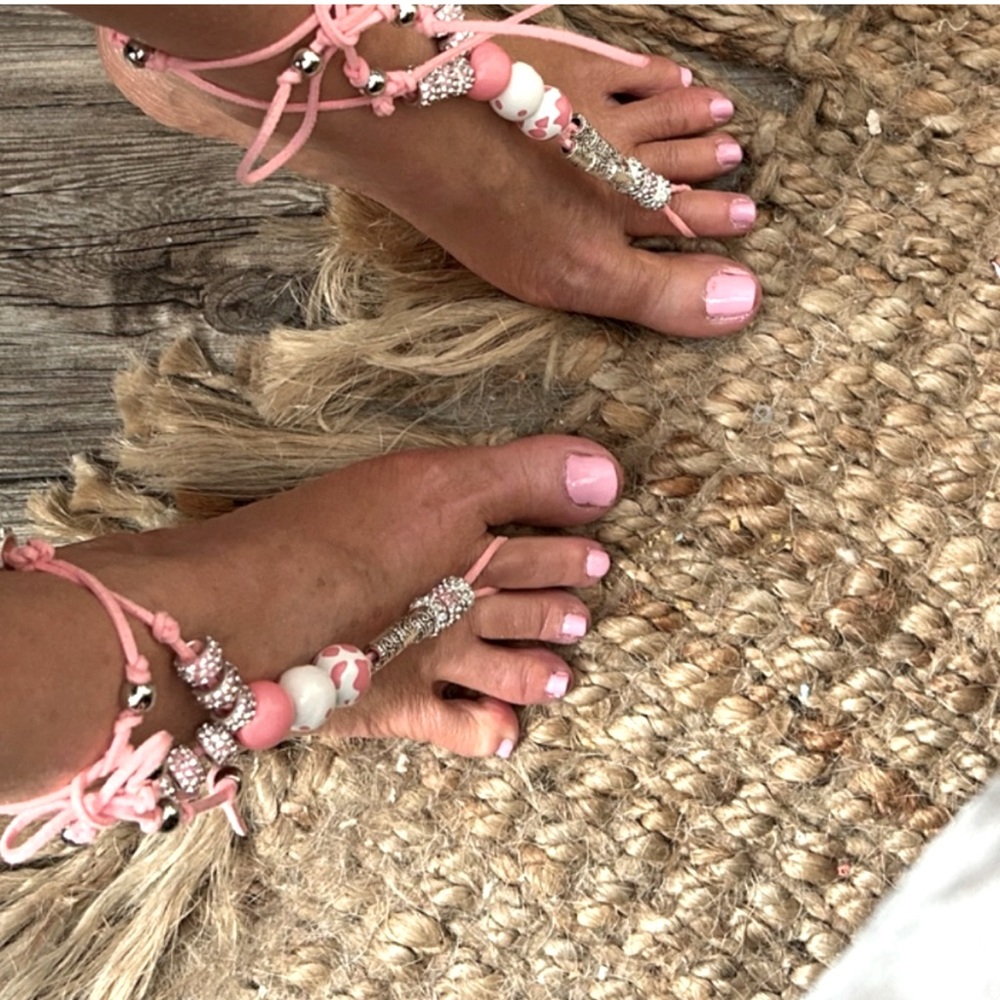 Barefoot Bling sandals ~ plush leather & Bling 4 miles Boho chic~ Barbie~ Beach